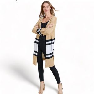 NWT Doe & Rae Brown, Black & White Long Striped Cardigan.  Size Small